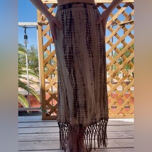 Chico's Black and Cream Fringe Midi Skirt